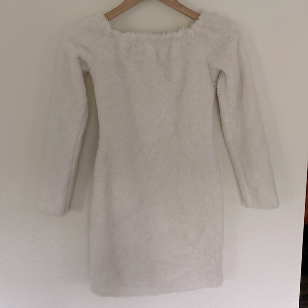 Off the shoulder fluffy sweater dress